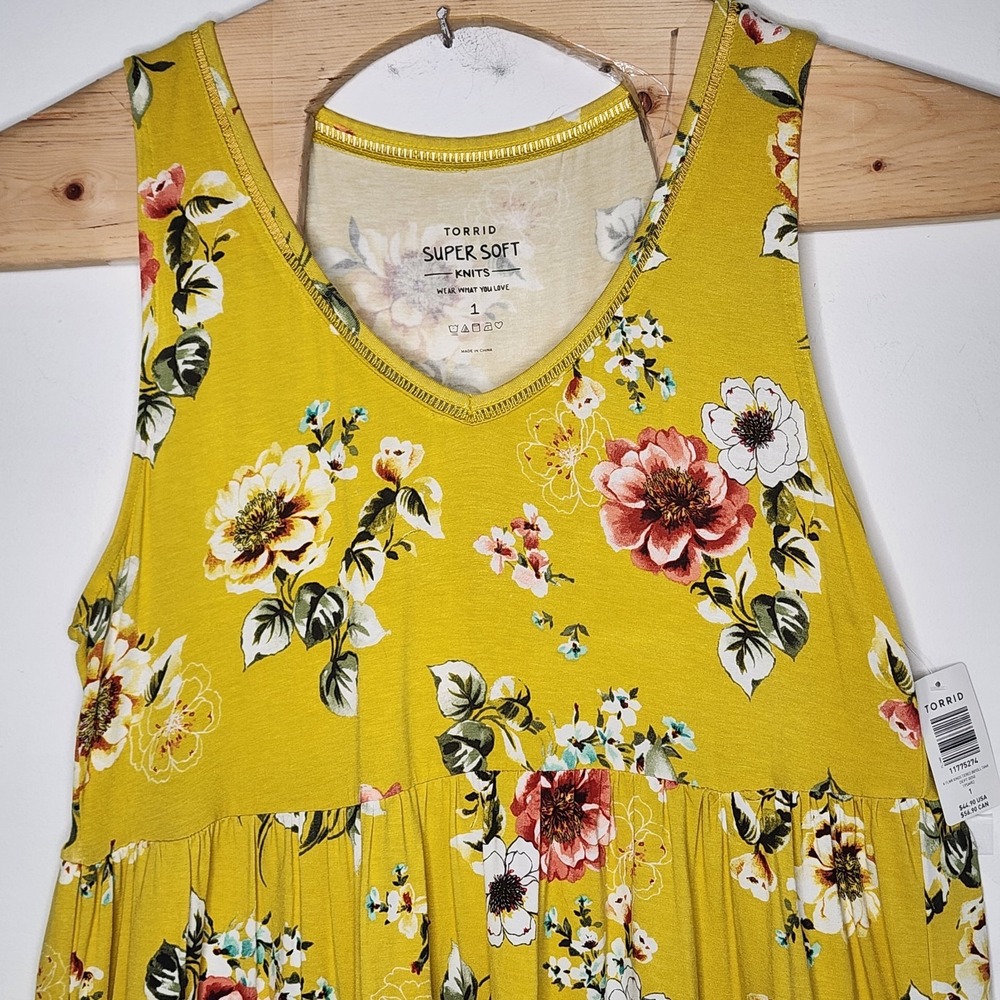 TORRID WOMEN'S Yellow FLORAL RUFFLE TANK TOP SIZE 1, 1X 14/16 NWT